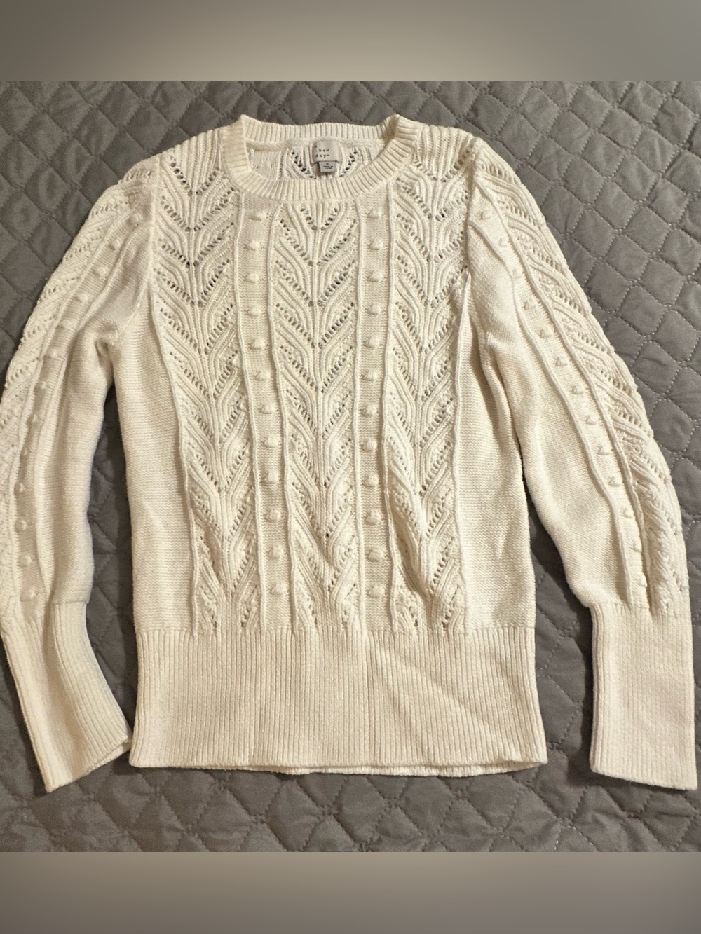 Womens Cream Cable Knit Crewneck Sweater - Size Small